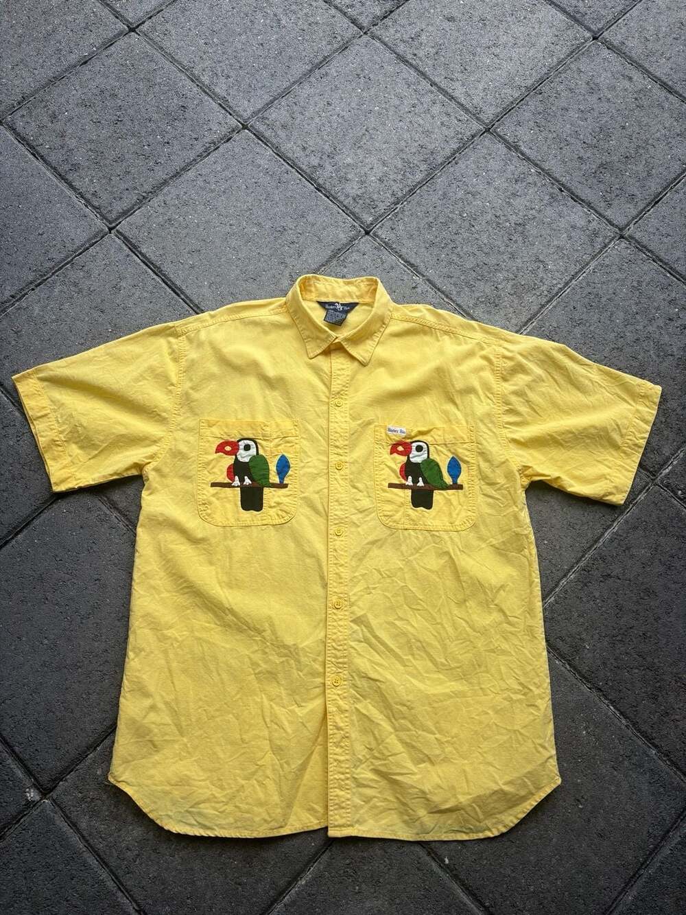 Vintage Hunters Run San Blas Tropical Parrot Embroidered Button-Down Shirt